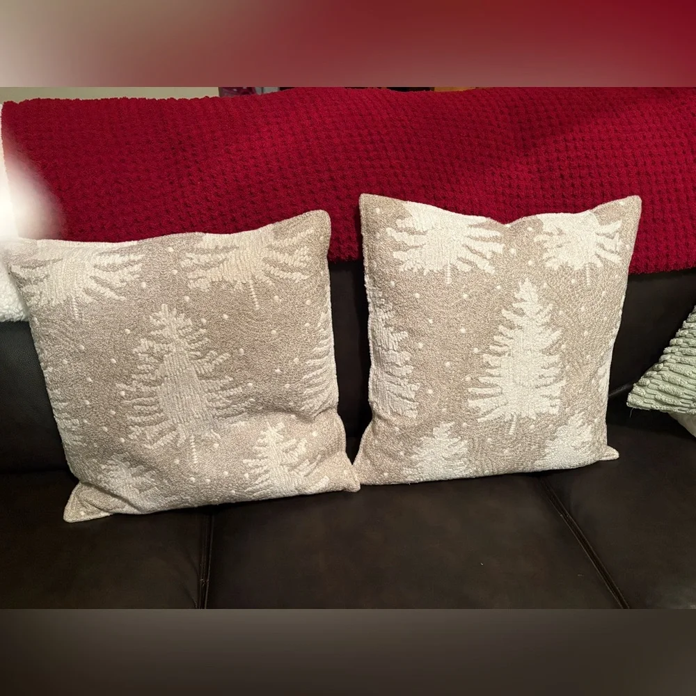 Pottery Barn Flurry Trees Cream and Tan Holiday Pillows
